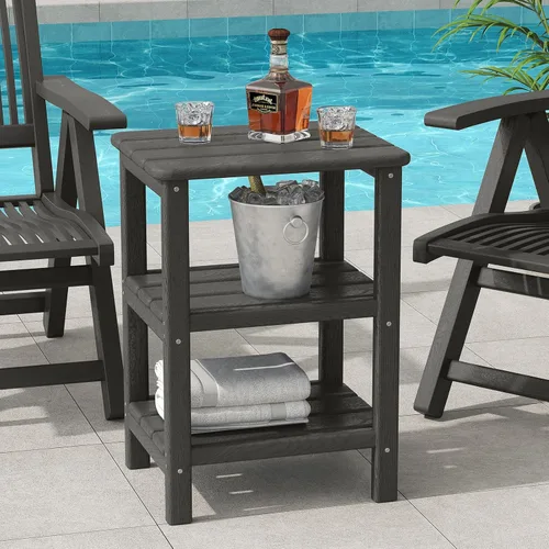 Miniatura 9 de Mesa auxiliar Adirondack de 3 niveles para exteriores, mesa auxiliar de polietileno de alta densidad para patio, mesas rectangulares para patio