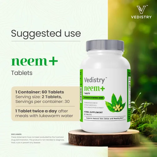 Miniatura 5 de Vedistry Suplementos de hojas de neem Tabletas de hojas de neem de 1100 mg que apoyan la piel clara, la desintoxicación y la salud inmunológica