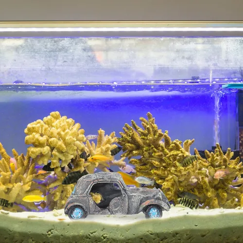 Miniatura 8 de Abaodam Decoración de pecera para acuario de resina, adorno de automóvil, decoración de restos de coche para escritorio, acuario, accesorios