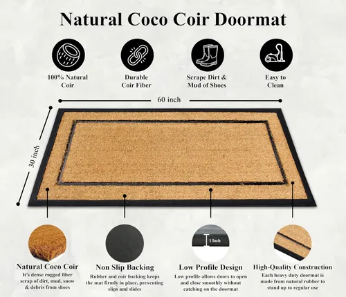 Miniatura 125 de A1HC Tapete para Puerta de Fibra de Coco Natural y Caucho, 30"x48" – Grueso, Duradero, Resistente, Anti-Desprendimiento, Resistente a