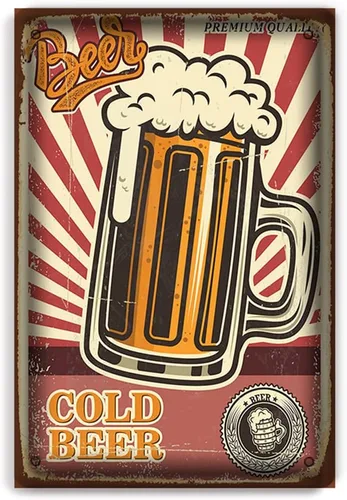 Cartel de metal de lata de cerveza, decoración de pared vintage, letrero de cerveza amarilla, para pub, restaurantes, cafetería, club, placa de