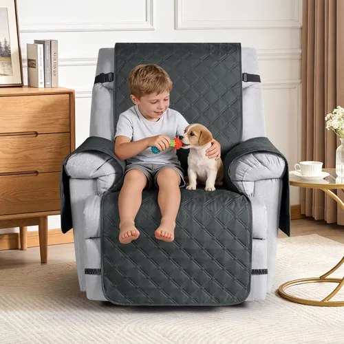 Miniatura 7 de TAOCOCO Funda de sofá reclinable 100% impermeable con consola, funda de sofá reclinable reversible para 2 asientos con correas para las piernas