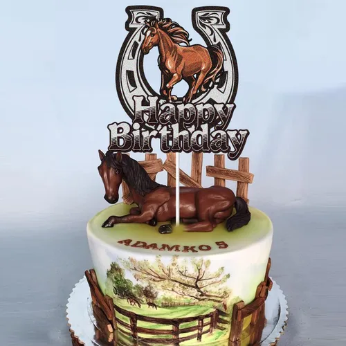 Miniatura 3 de Decoración para pastel de cumpleaños con temática de caballos de granja de animales, decoración de fiesta de cumpleaños de caballos de carreras