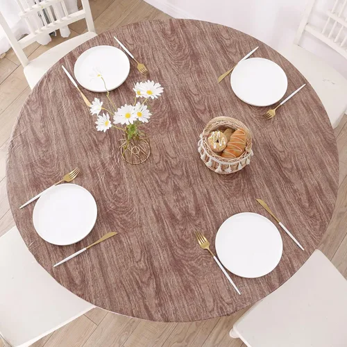 Miniatura 16 de Walrus Mantel redondo de vinilo ajustable con respaldo de franela, diseño de borde elástico, cubierta de mesa impermeable, a prueba de aceite