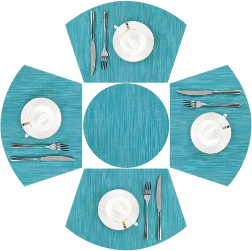 Miniatura 20 de SHACOS Juego de 5 manteles individuales pequeños en forma de cuña con centro de mesa, resistentes al calor, lavables (5, beige)