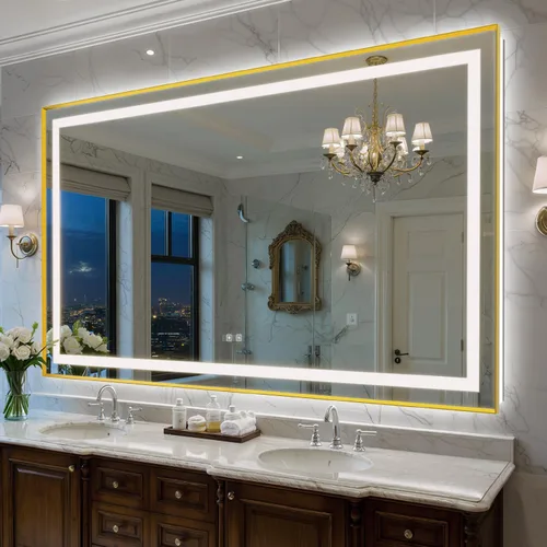 Miniatura 18 de Espejo de baño LED de 24 x 32 pulgadas con luces, espejo de tocador de baño con marco negro con luz frontal + retroiluminación para pared, vidrio