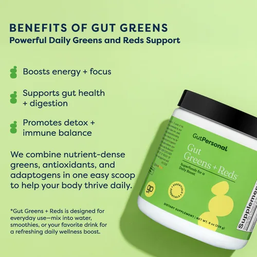 Miniatura 8 de GutPersonal Gut Greens + Reds nutren tu intestino, aumentan las bacterias buenas y mejoran el bienestar para una salud óptima del estómago, 30