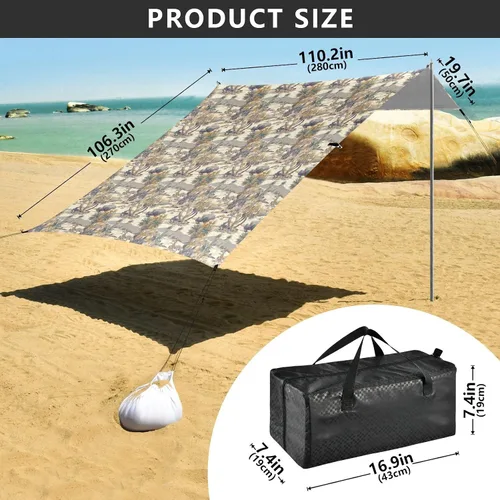 Miniatura 3 de Retro Trees Beach Tent & Canopy UPF50 Lightweight Shade Sun Shelter with Sand Shovel, Sandbags for Family Trips, Picnics & Camping