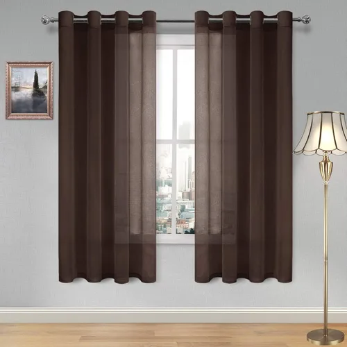Miniatura 49 de DWCN Cortinas traslúcidas color verde frijol para sala de estar y dormitorio - Cortinas voile con aspecto de lino sintético con ojales en la parte