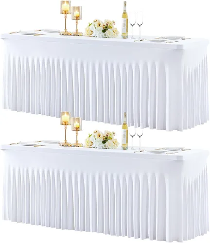 Miniatura 21 de Manteles de mesa de elastano azul bebé de 6 pies para mesas rectangulares, sin arrugas, rectangular, elástico, ajustable de 6 pies con falda