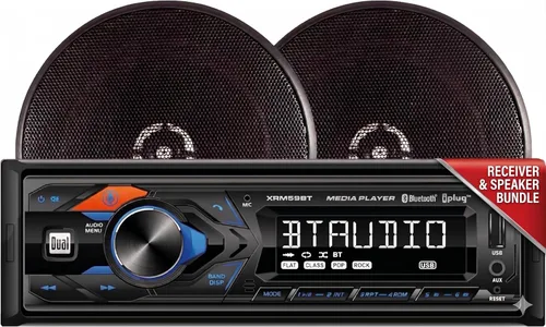 Dual Electronics CPM5965 Receptor estéreo de coche con pantalla LCD de 7 caracteres único DIN con (2) altavoces de 2 vías multiajuste de 6.5