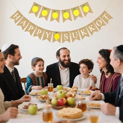 Miniatura 2 de Bandera colgante de Happy Sukkot, 2 carteles de arpillera de Sukkah Etrog y Lulav, decoraciones de festivales judíos Chag Sameach