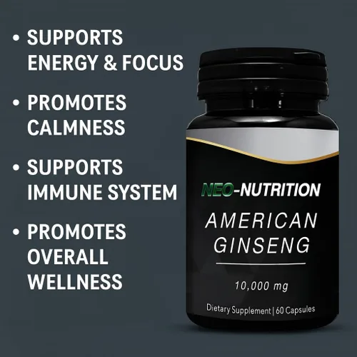 Miniatura 2 de AMERICAN GINSENG 10,000 mg de extracto de raíz de ginseng en polvo, píldoras de energía y enfoque para hombres y mujeres, potente raíz de ginseng