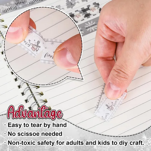 Miniatura 3 de Whaline 12 Rollos de Cinta Washi de Navidad Gris Estilo Granja Cinta Washi Surtida Xmas Cinta de Papel Decorativa de Enmascarar para Fiestas