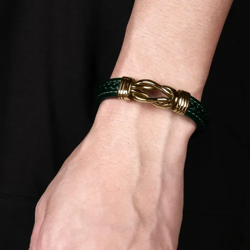 Miniatura 6 de Pulsera de cuero para hombre, pulsera de acero inoxidable, hebilla magnética para hombre