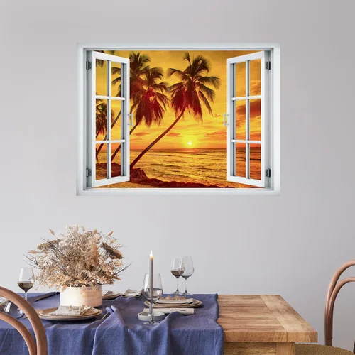Miniatura 20 de wall26 Adhesivo de pared A Lone Palm Tree Angles Towards The Sun - Mural de pared con ventana abierta, no se pega ni se pega, papel tapiz decorativo