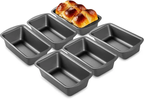 HONGBAKE Paquete de 6 Moldes para Pan de 1 Libra, 8.5 x 4.5 Pulgadas Moldes para Hornear Pan, Molde Antiadherente para Pastel de Carne con Agarres