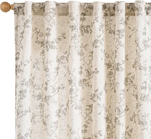 Miniatura 16 de Lazzzy - Cortinas de lino floral gris pardo de 84 pulgadas, cortinas de estilo granja con solapa trasera para sala de estar y dormitorio, cortinas