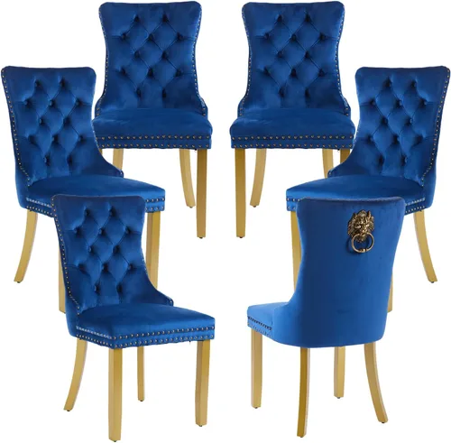 Miniatura 107 de LKTART Juego de 2 sillas de comedor de terciopelo, sillas de comedor copetudas con ribete de anillo de clavo, silla de comedor tapizada con patas