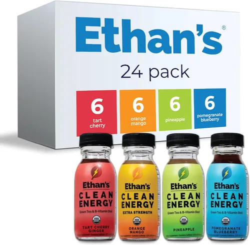 Miniatura 10 de Ethan's Organic Clean Energy Shots Piña, paquete de 12 unidades de 2 onzas, 150 mg de cafeína, té verde, guayusa, melena de león y cordyceps Sin