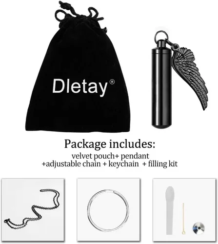 Miniatura 7 de Dletay - Collar de urna de cremación para cenizas, colgante de recuerdo con alas de ángel, acero inoxidable