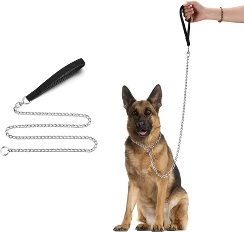 Miniatura 10 de Cadena de metal resistente de 6 pies para perro, correa de perro a prueba de mordidas con mango acolchado para perros grandes y medianos Agarradera