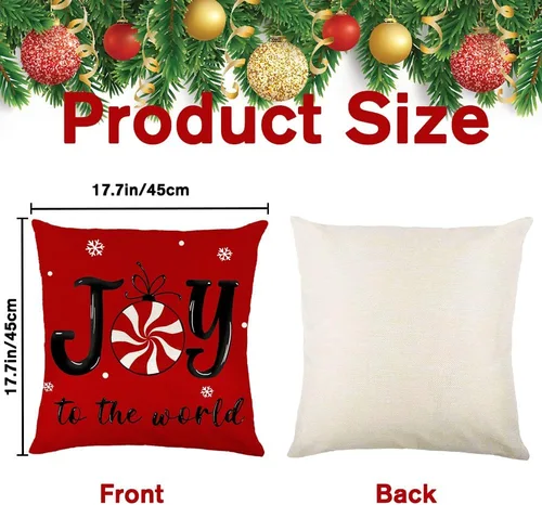 Miniatura 2 de Vellibring - Juego de 4 fundas de almohada de Navidad con diseño de caramelos, 45 x 45 cm, rojo y blanco, fundas de almohada para sofá, decoración