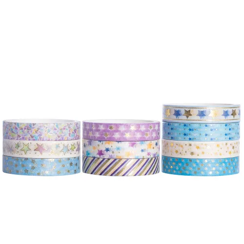 Miniatura 3 de YUBBAEX Juego de 10 rollos de cinta washi brillante, 8mm de ancho, de lámina dorada decorativa para diario de viñetas, álbum de recortes, Estrellas