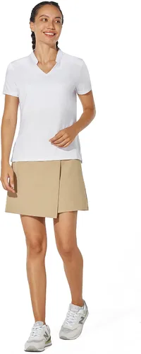 Miniatura 5 de Camisa de golf para mujer, sin cuello, cuello en V, manga corta, ligera, absorbe la humedad, secado rápido