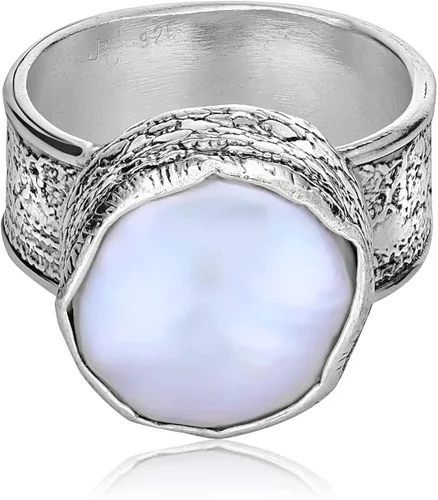 Miniatura 3 de JEAN RACHEL JEWELRY Anillo de plata de ley 925 con perla de agua dulce, aspecto vintage, hipoalergénico, sin níquel ni plomo, colección de diseñador
