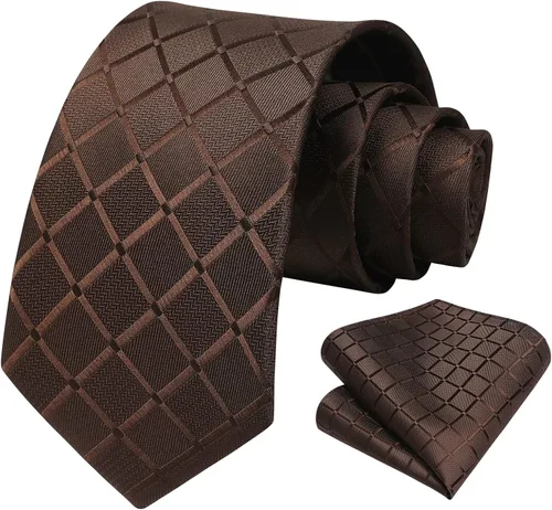 Miniatura 15 de HISDERN Conjunto de corbata a cuadros a cuadros pañuelo tejido clásico formal para hombre corbata y bolsillo cuadrado
