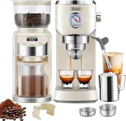 Miniatura 10 de Máquina de Espresso Gevi 20 Bar con Molinillo, Juego de Cafetera Espresso Profesional con 35 Configuraciones de Molienda Precisas, Máquinas