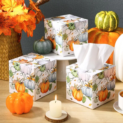 Miniatura 2 de Yeaqee Paquete de 6 cajas de pañuelos faciales de calabaza de Acción de Gracias de 2 capas, 480 hojas de papel de otoño facial grandes cuadrados