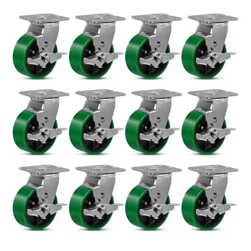 Miniatura 31 de Ruedas giratorias, ruedas industriales de 4 pulgadas resistentes, poliuretano en rueda de acero, ruedas giratorias de placa superior