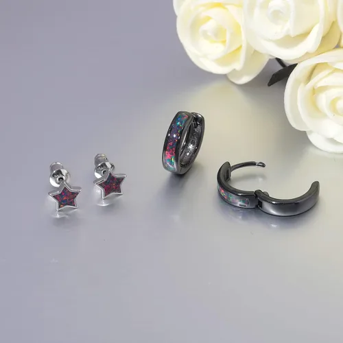 Miniatura 254 de CiNily Aretes Huggie de ópalo con bisagras, chapados en oro, hipoalergénicos, pequeños aretes de aro para mujeres, adolescentes, niñas, hombres