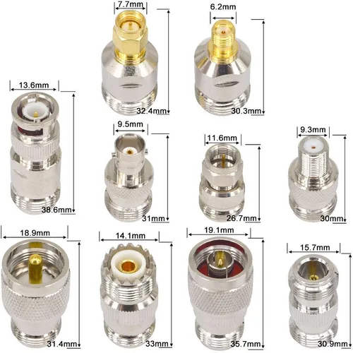 Miniatura 3 de Kit adaptador tipo N de 10 piezas, kit adaptador RF de 50 ohmios, N hembra a F/BNC/SMA/UHF/N macho y hembra coaxial para radioaficionado, escáner