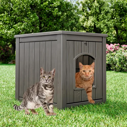 Miniatura 6 de KAMABOKO Casa para gatos al aire libre, refugio de plástico PP resistente a la intemperie para uso en interiores y exteriores, casa duradera