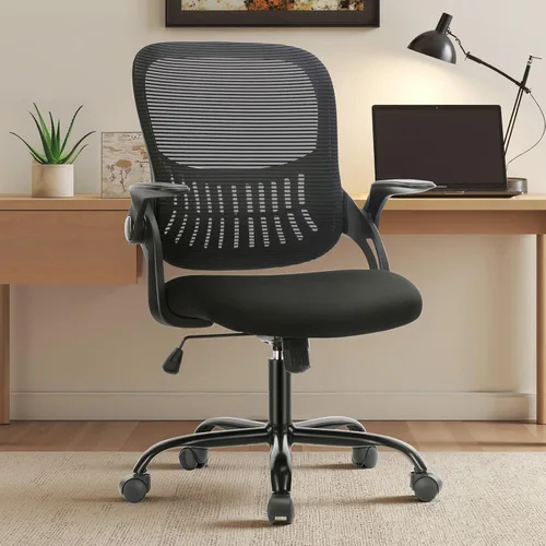 Miniatura 11 de Sweetcrispy Silla ejecutiva gerencial de oficina en casa, silla giratoria de malla ergonómica ajustable con respaldo medio, brazos abatibles, cómodo
