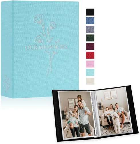 Miniatura 12 de Lanpn Álbumes de fotos pequeños de 4 x 6 pulgadas, 50 imágenes, paquete de 2 unidades, mini capacidad de lino Our Memories, juego de bolsillos