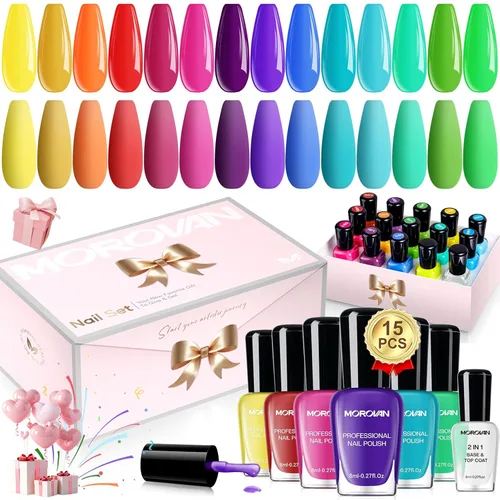 Miniatura 10 de Morovan Juego de 15 esmaltes de uñas de larga duración de secado rápido de 0.27 onzas de color brillante para mujer