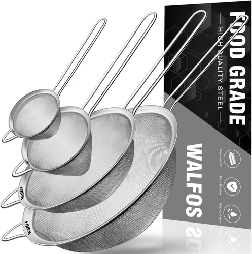 Miniatura 8 de Walfos Colador grande de malla fina de 8.6 pulgadas, coladores de alimentos de metal para cocina con mango resistente, tamiz de malla de acero