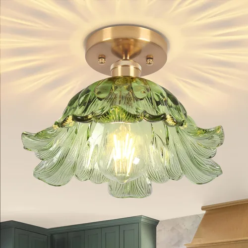Miniatura 17 de Lámpara de techo semiempotrada, luces vintage E26, lámpara de techo verde de 11 pulgadas para armario, pasillo, cocina, comedor, paquete de 2