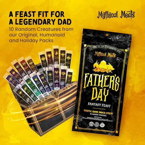 Miniatura 3 de Mythical Meats Paquete de regalo de fiesta de fantasía para el Día del Padre, 10 palitos exóticos al azar y bocadillos de carne de res, carnes secas