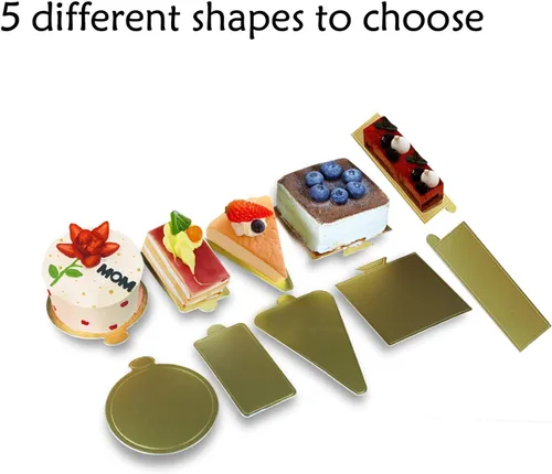 Miniatura 6 de 100 mini tablas para tartas de 5.12 x 1.57 pulgadas, juego de cartón rectangular dorado de barra larga, base para cupcakes, bandeja para exhibidores