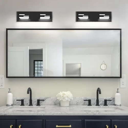 Miniatura 5 de Lámparas LED modernas para tocador de baño, 2 luces regulables de 15 pulgadas, color negro mate, para accesorios de iluminación de baño sobre