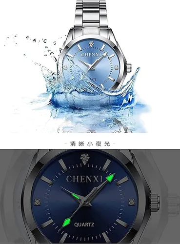 Miniatura 6 de CHENXI Reloj de pulsera de cuarzo para mujer, resistente al agua, de acero inoxidable, Blanco
