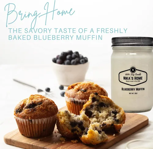 Miniatura 3 de Nika's Home Vela de Soja de Muffin de Arándanos - Frasco Mason de 12oz - No Tóxica - Vertida a Mano en los EE.UU., Larga Duración 50-60 Horas