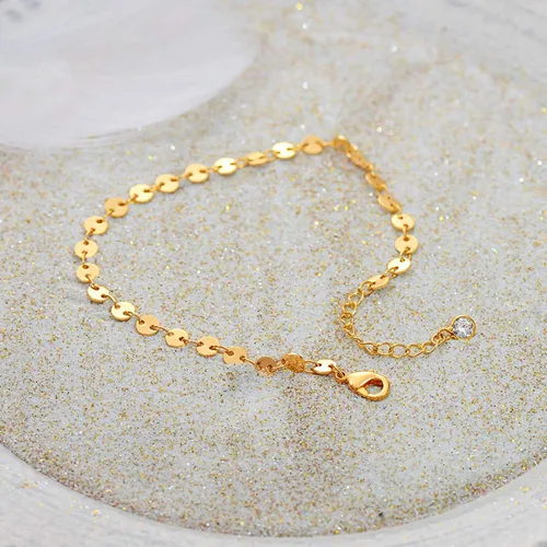 Miniatura 5 de Dremmy Studios Pulsera de oro para mujer, chapado en oro de 18 quilates, delicado, clip de circonita cúbica, disco de moneda, estrella, cable