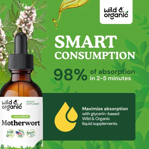 Miniatura 4 de Wild & Organic Motherwort Tintura - Buen estado de ánimo, calma, apoyo de la mujer - Gotas de extracto de hierba Motherwort - Suplemento vegano, sin