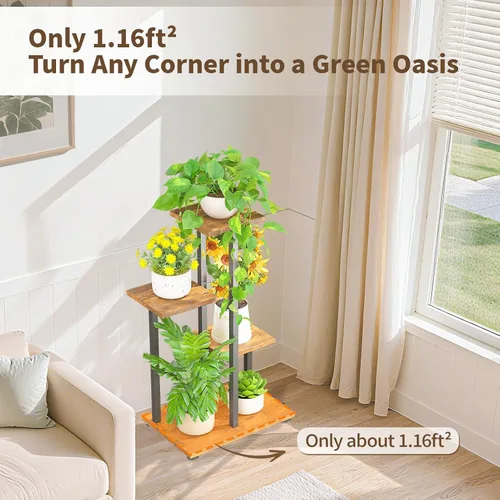 Miniatura 6 de LASZOLA Soporte de Madera de 4 Niveles en Negro para Plantas de Interior, Resistente y de Gran Capacidad, Estante de Flores Vertical de Múltiples